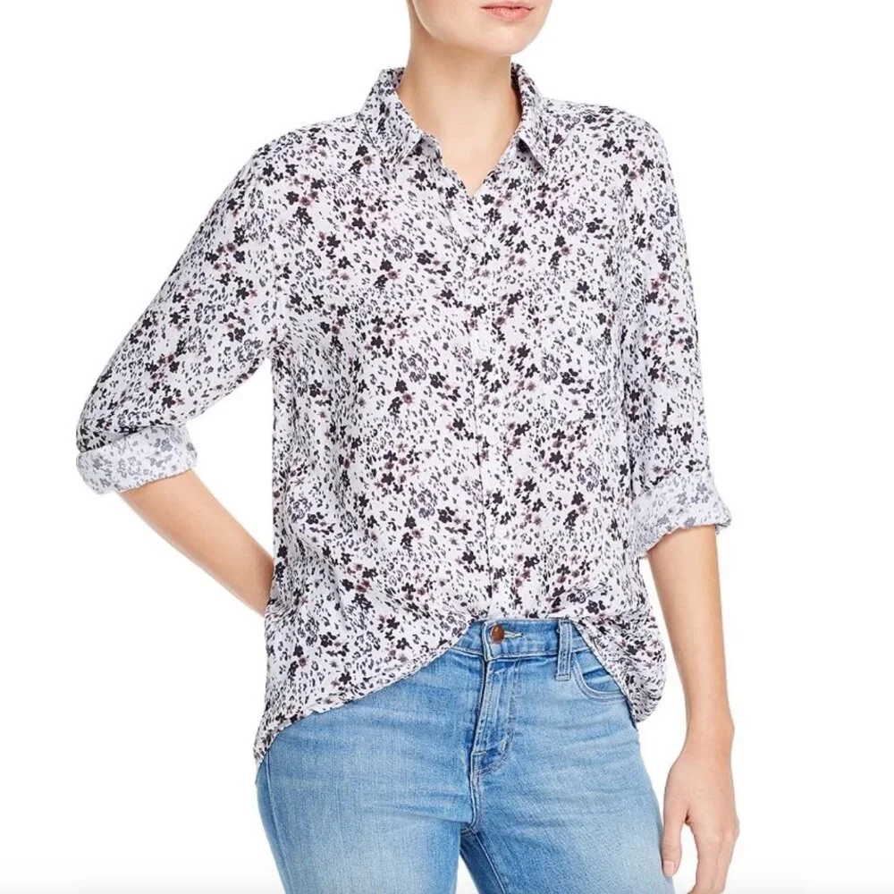 BEACHLUNCHLOUNGE Printed Button Down Top In Neutral Florets - Picture 1 of 5